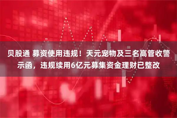 贝股通 募资使用违规！天元宠物及三名高管收警示函，违规续用6亿元募集资金理财已整改